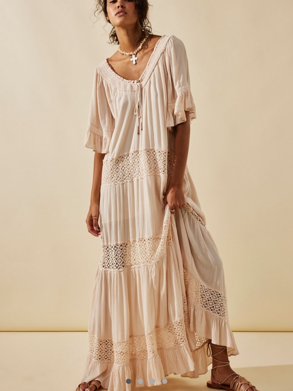 Free People Soft Cream Crochet-Tier Maxi Dress